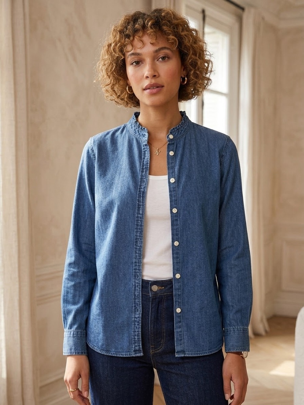 J. Crew Classic Blue Denim Button-Front Shirt - Women's Top, 100 % cotton